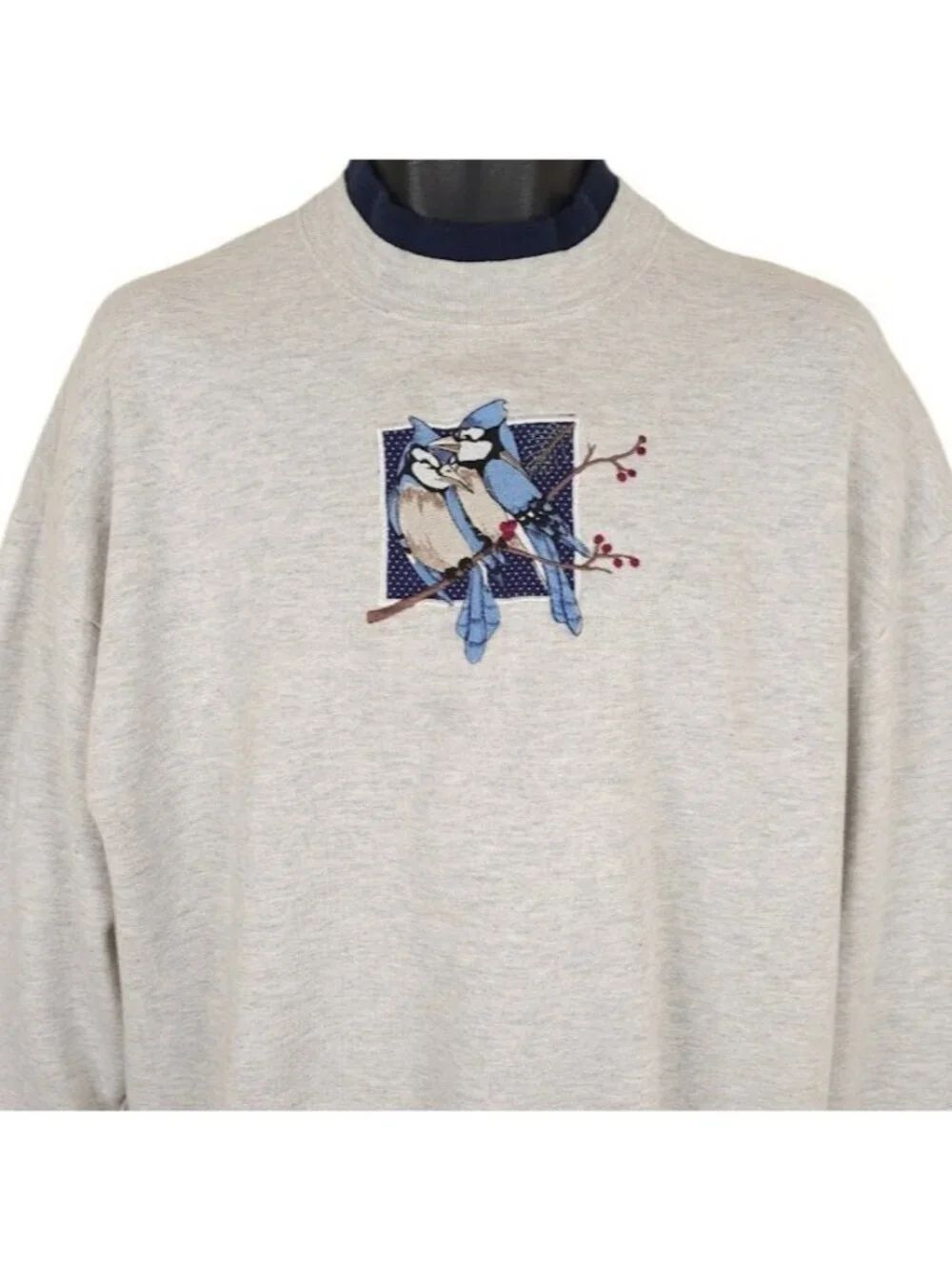 Vintage Blue Jay Bird Sweatshirt Womens Size XL Gray 90s Made In USA